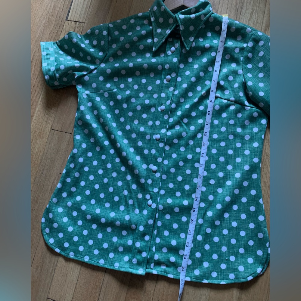 ✨VINTAGE✨ Jack Bryan // 1970s Green Polka Dot Pant Set - Picture 9 of 15